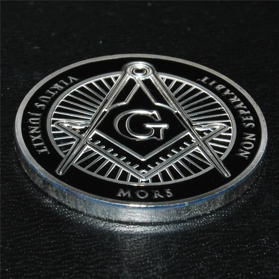 Freemasonry Compass & Square with All-seeing Eye Silver Challenge Coin